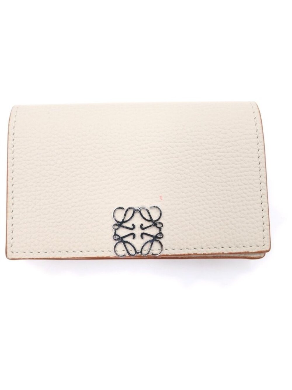 Loewe Anagram Card Case Mini Wallet Business Beige Leather Silver